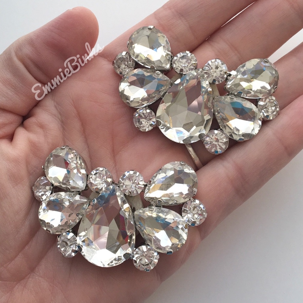 New 2 Piece Rhinestone Crystal Shoe Clips / Bridal Formal Shoe Accent Jewelry - Picture 8 of 16